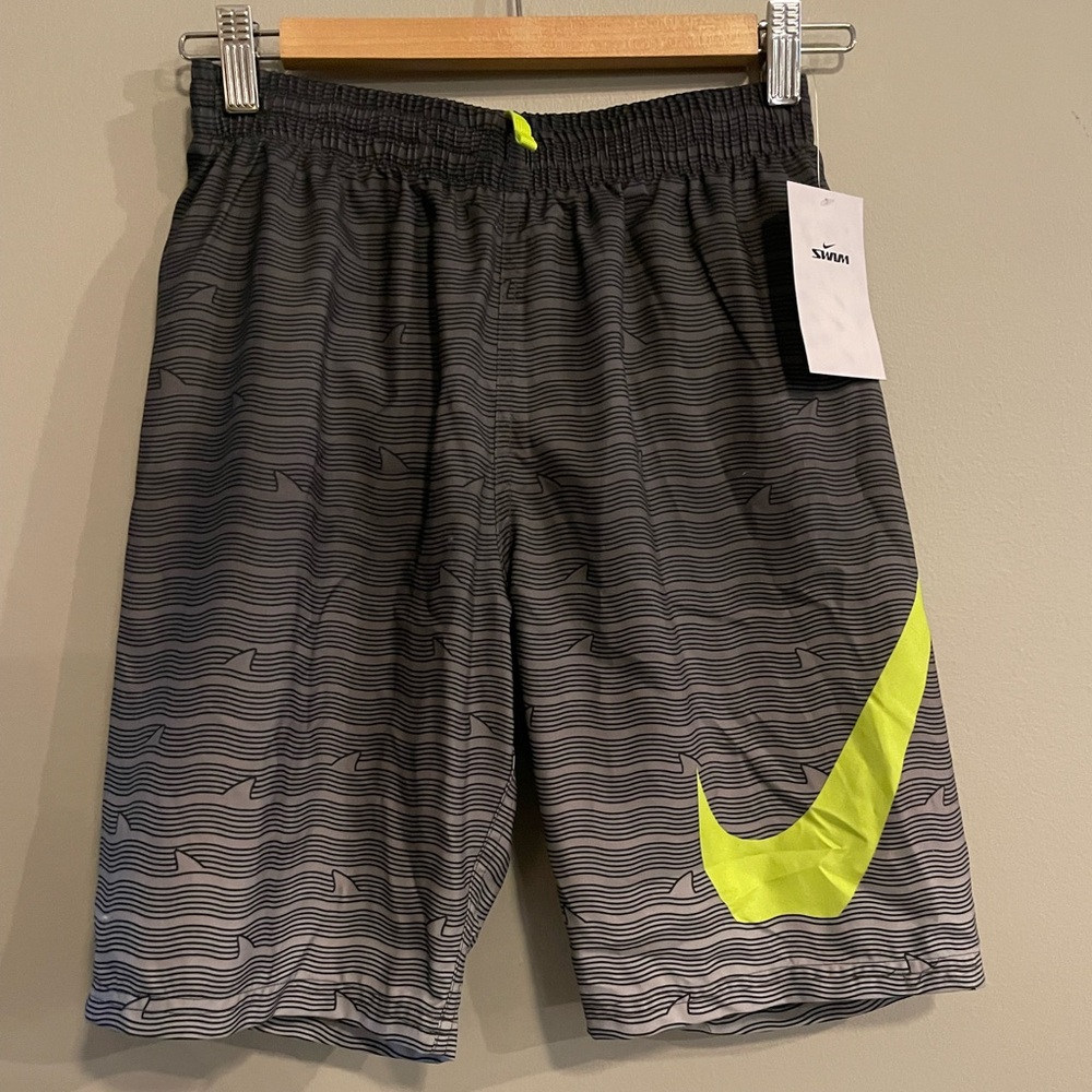 Boys Nike Black and Neon Green Swim Shorts
